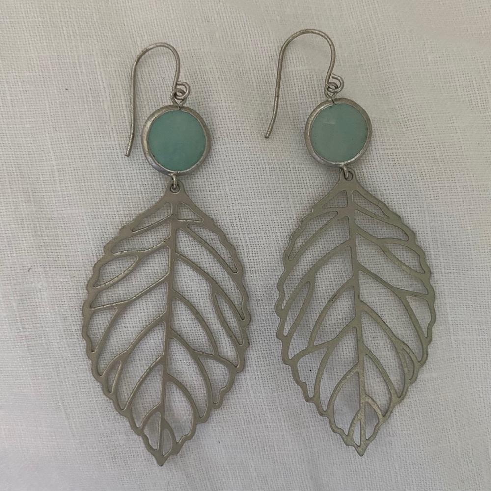 Silver leaf and aquamarine earrings